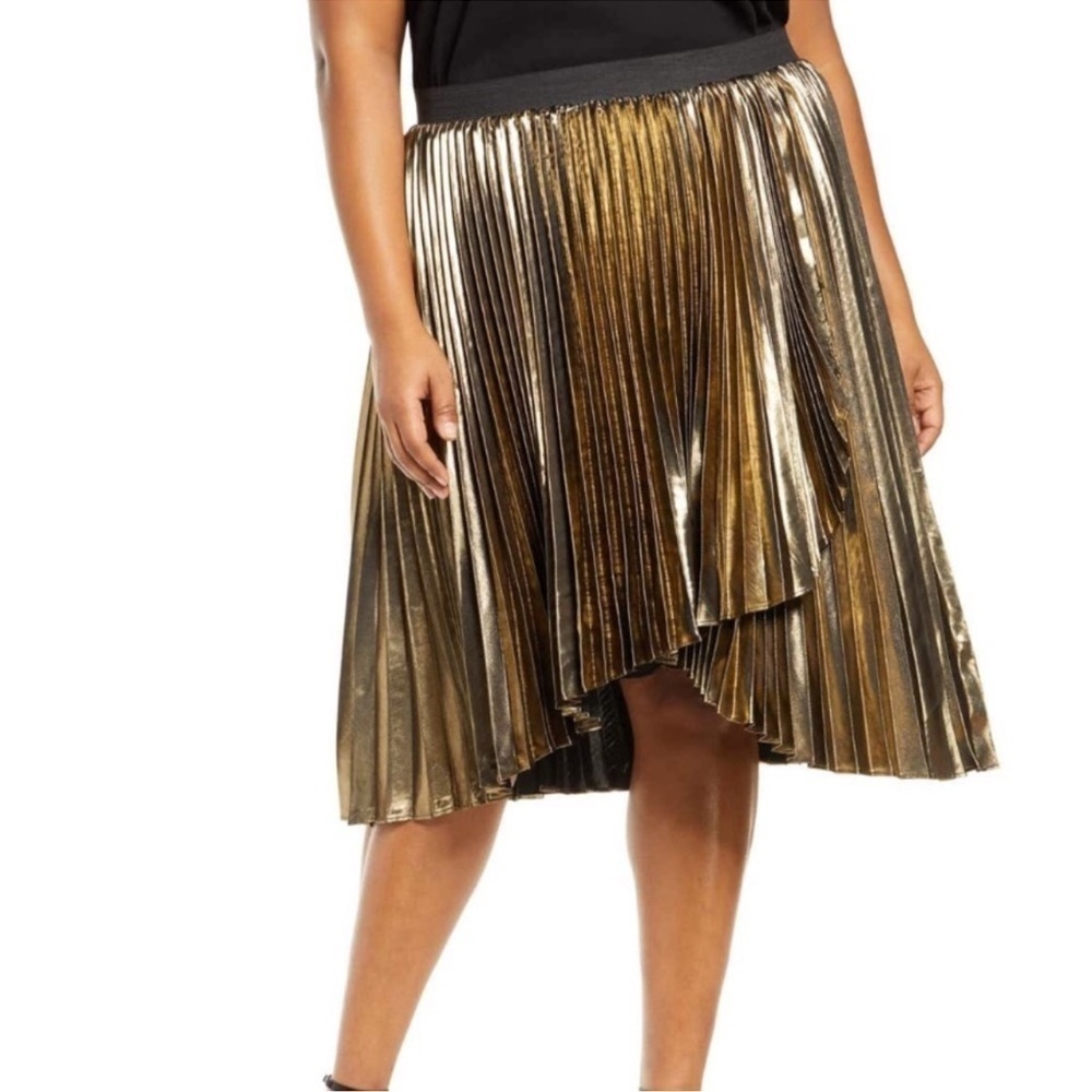 Halogen X Atlantic Pacific Waterfall Gold Pleated Skirt